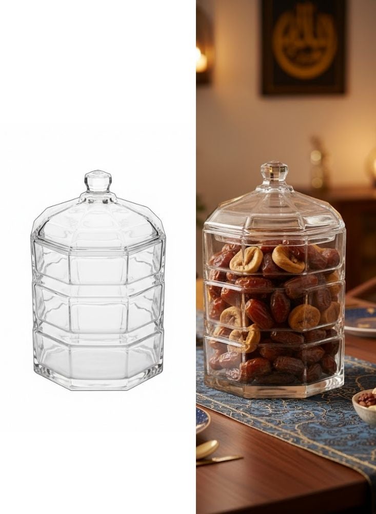 Premium Clear Glass Candy Jar with Lid 1 Pc – Decorative Dry Fruit Storage Bowl - Image 1